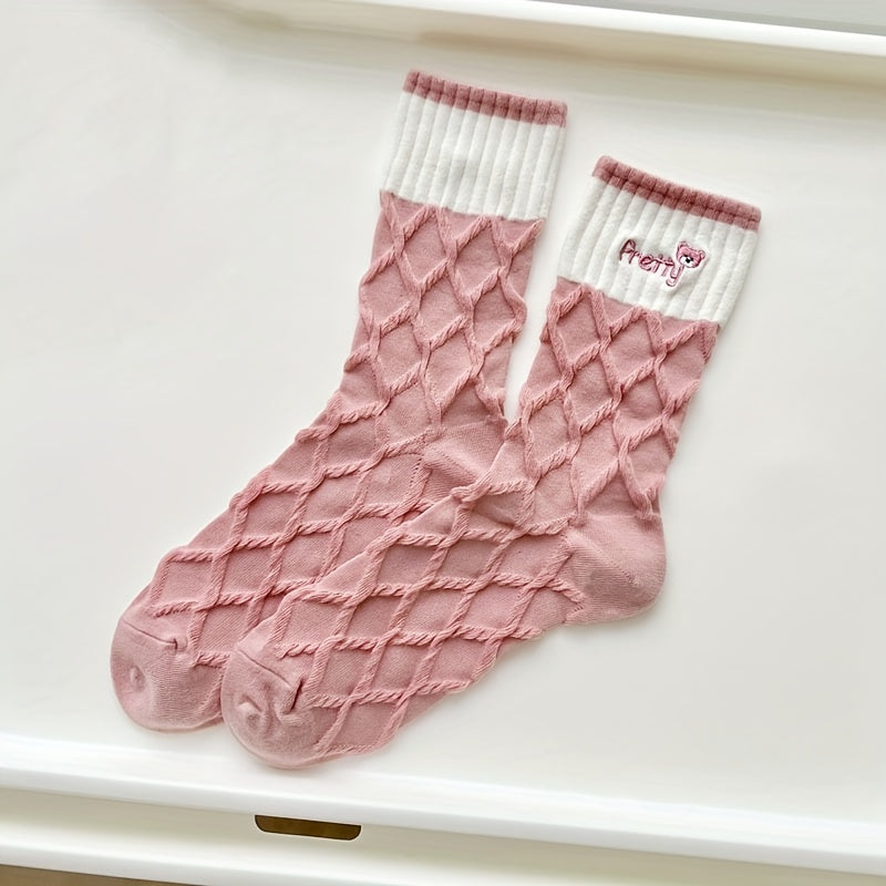 Embroidery Heart & Letter Socks Women's Mid Tube Stockings