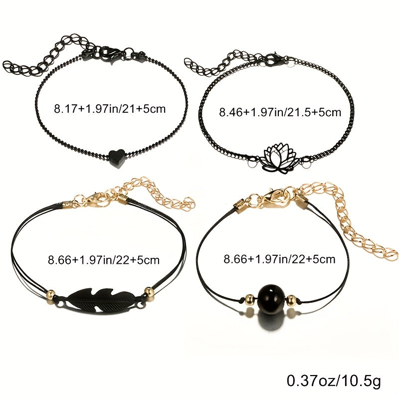 4 Pcs Stackable Lotus Chain Anklet Set For Women