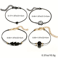 4 Pcs Stackable Lotus Chain Anklet Set For Women
