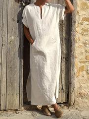 Vintage Islamic Arabic Kaftan For Men Long Sleeve V Neck Muslim Clothes