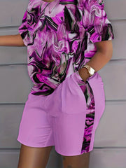  Marble Print Tee & Shorts Set