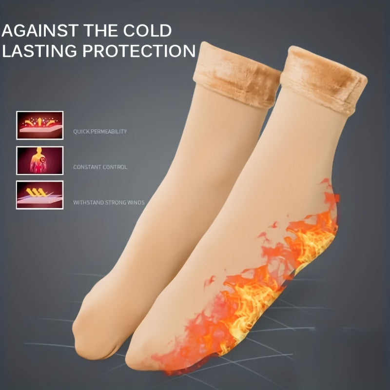 Plush Lined Socks Women's Comfy & Warm Solid Stockings