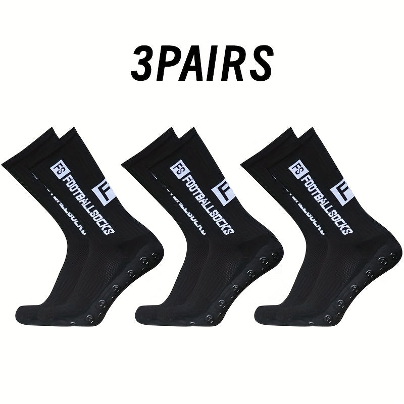 3 Pairs Breathable Soccer Socks, Letter Pattern, Non-slip, Mid-calf