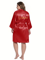  Butterfly & Letter Pattern Satin Belted Bridesmaid Robe
