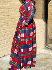  Plaid Print Maxi Shirt Dress with Pockets