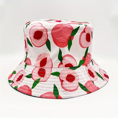 Pink Peach Print Bucket Hat Reversible Sunscreen Basin Hat