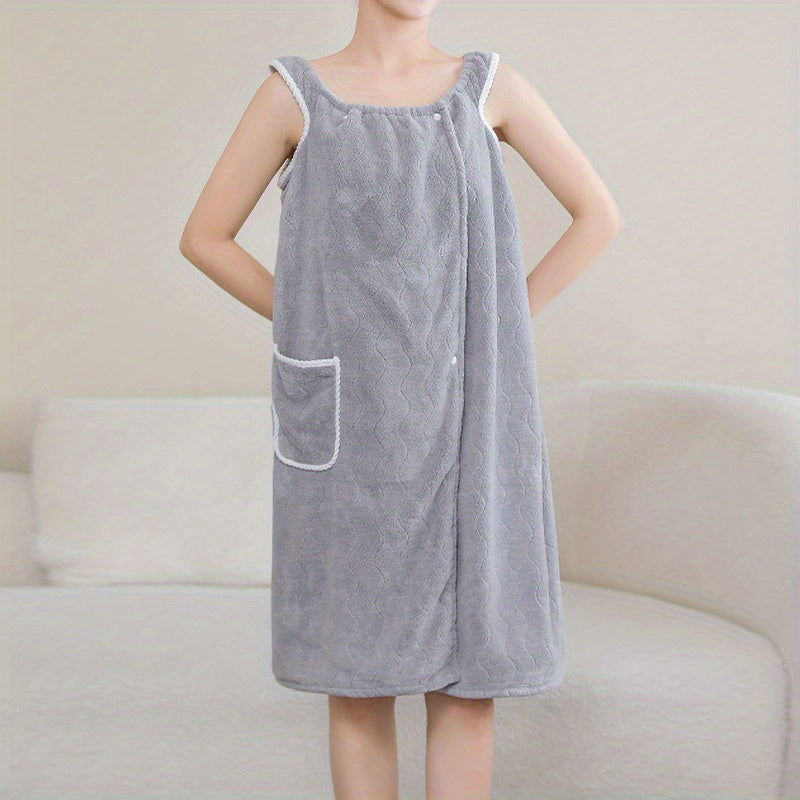Women Shower Wrap Towel With Strap Pocket Bathrobe Adjustable Shower Spa Wrap