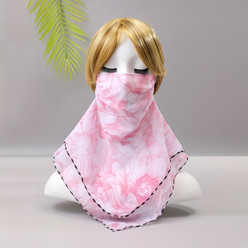 Flower Print Double Layer Veil Neck Gaiter Sunscreen Face Covering