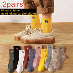 Cartoon Bear Print Socks - Comfy & Breathable Women's Mid Tube Stockings