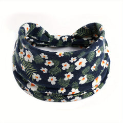 Floral Print Criss Cross Headband Wide Elastic Head Hoop Sweatband
