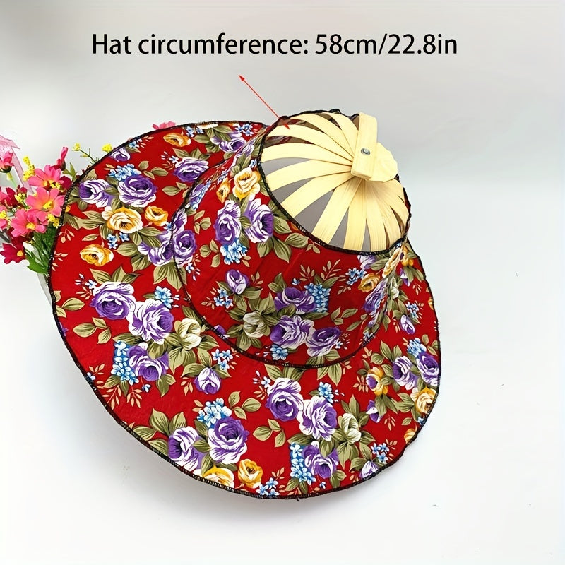 Vintage Floral Bamboo Fan Sun Hat