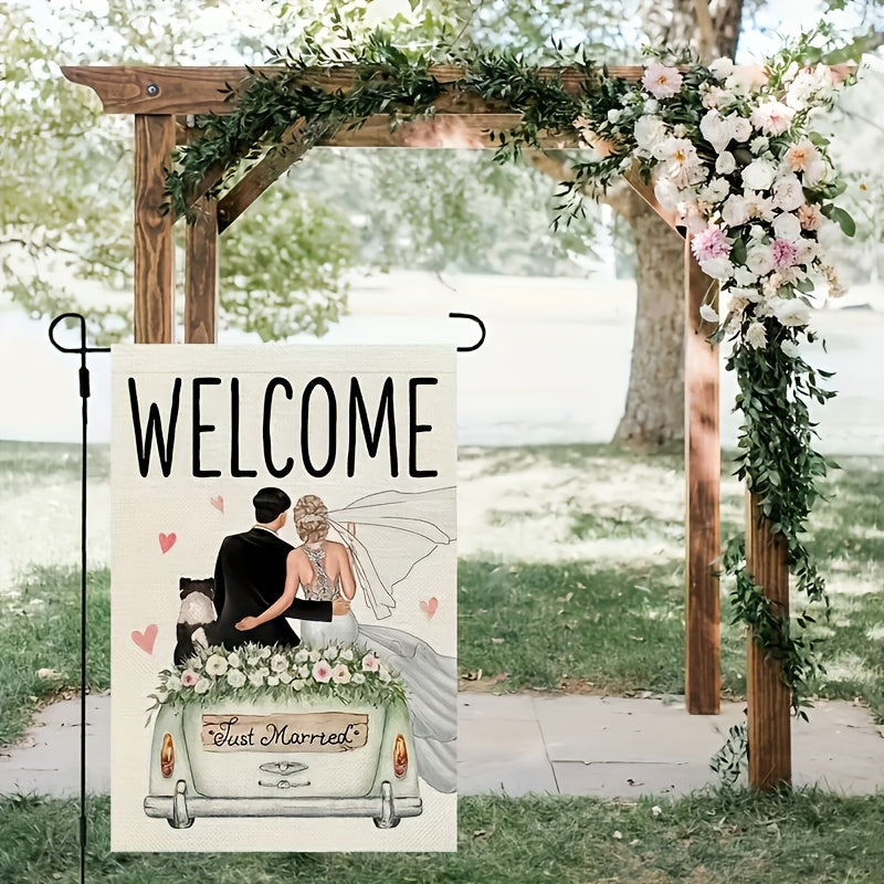 Wedding Decor Welcome Garden Flag Burlap Small Yard Flag