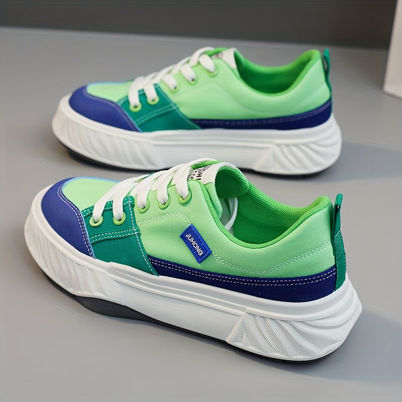Colorblock Platform Sneakers Lace Up Low Top Canvas Shoes