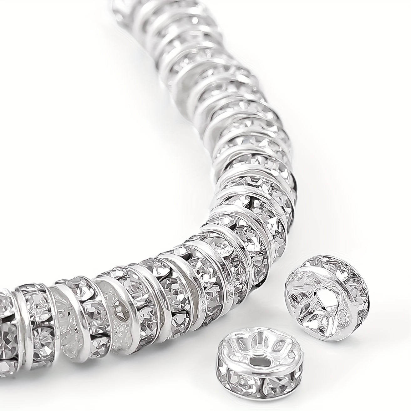 100Pcs Spacer Beads 6 8mm Silver Plated Czech Crystal Rhinestone