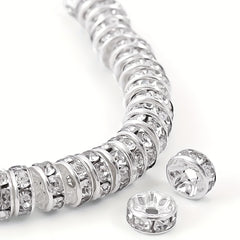 100Pcs Spacer Beads 6 8mm Silver Plated Czech Crystal Rhinestone