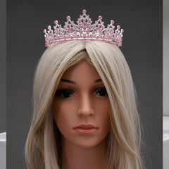 Yabeni Pink Crown Hair Accessory with Rhinestones for Wedding Party