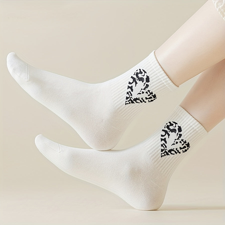 Heart Print Socks Soft Mid Tube Stockings Women's Hosiery