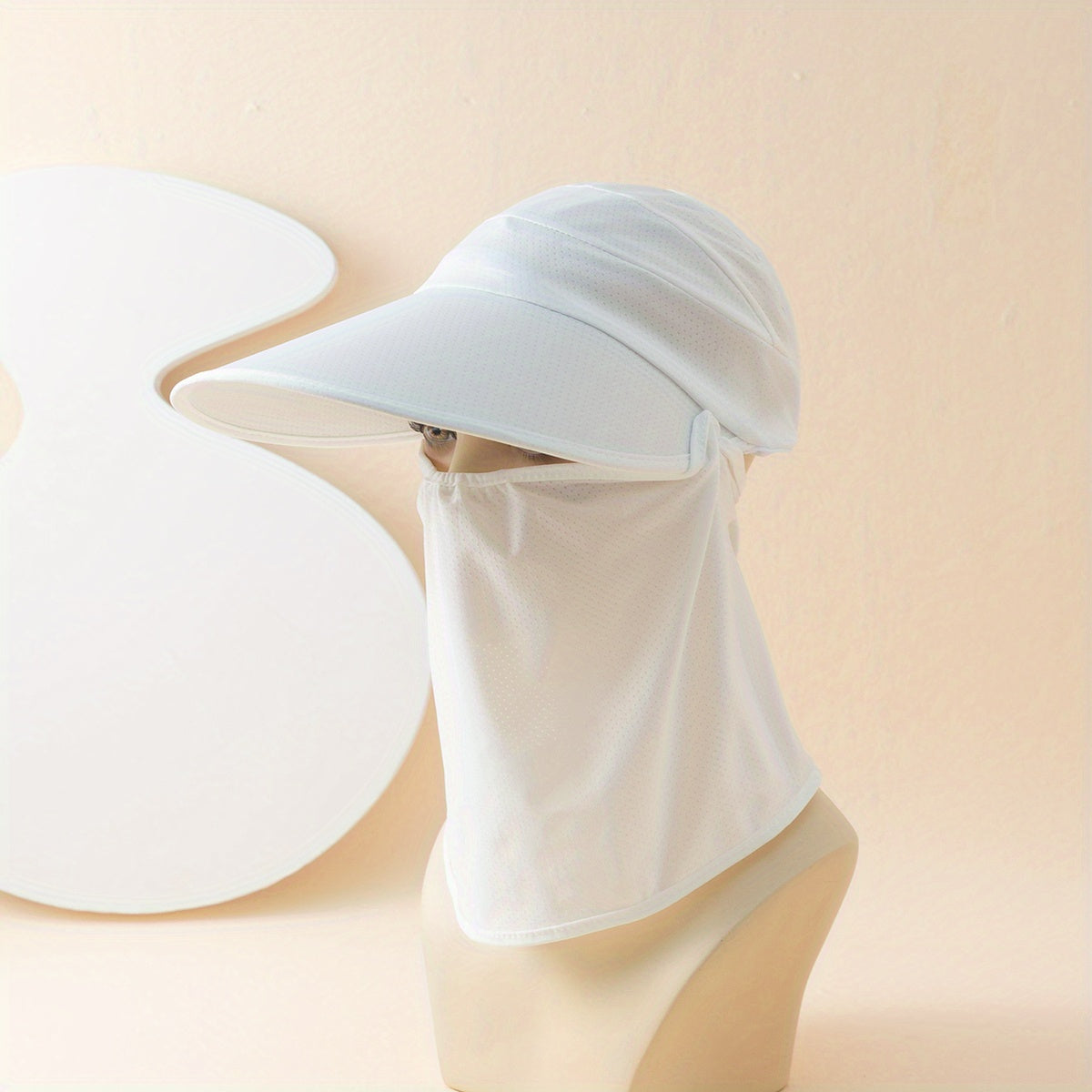 Solid Visor Hat With Detachable Face Covering Mesh UV Protection