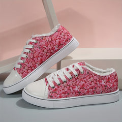 Women's Floral Print Canvas Shoes Lace Up Sneakers Low Top Comfortable