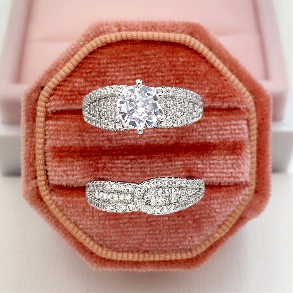925 Silver Plated Zircon Bridal Wedding Ring Set