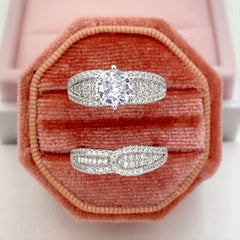 925 Silver Plated Zircon Bridal Wedding Ring Set