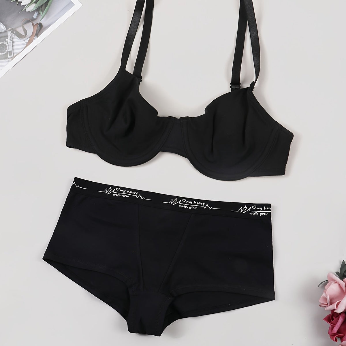 Push Up Bra & Letter Print Panties Set