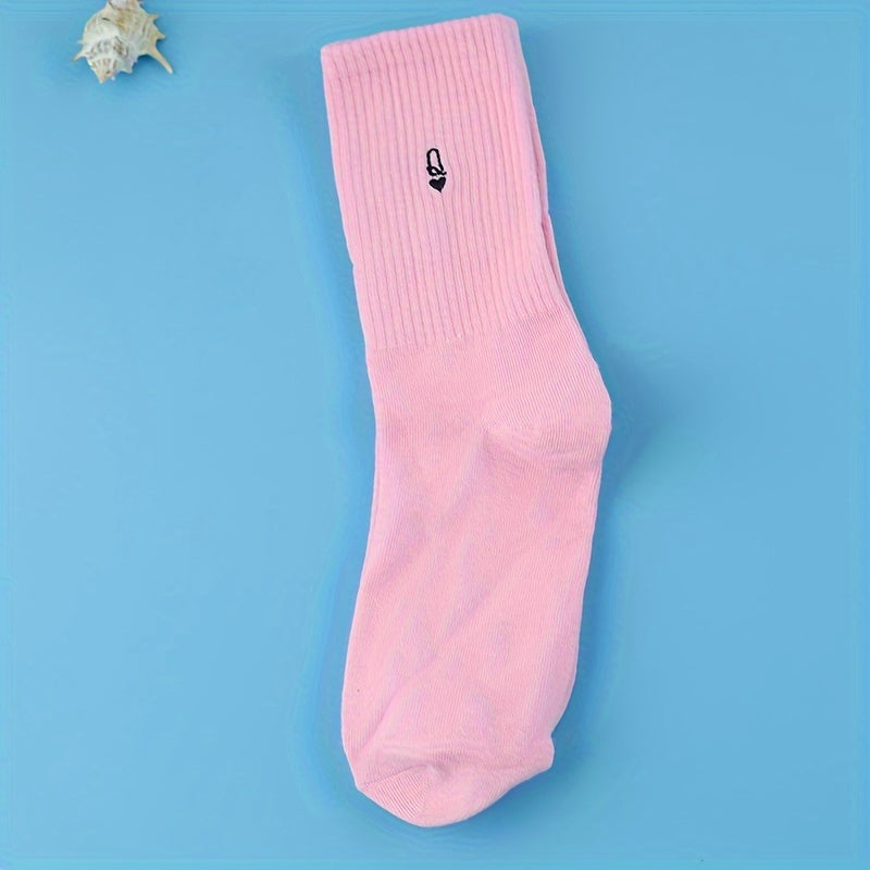 2 Pairs Letter Print Socks Comfy & Breathable Mid Tube Stockings