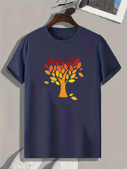 Golden Tree Print Men's Graphic T-shirt for Summer