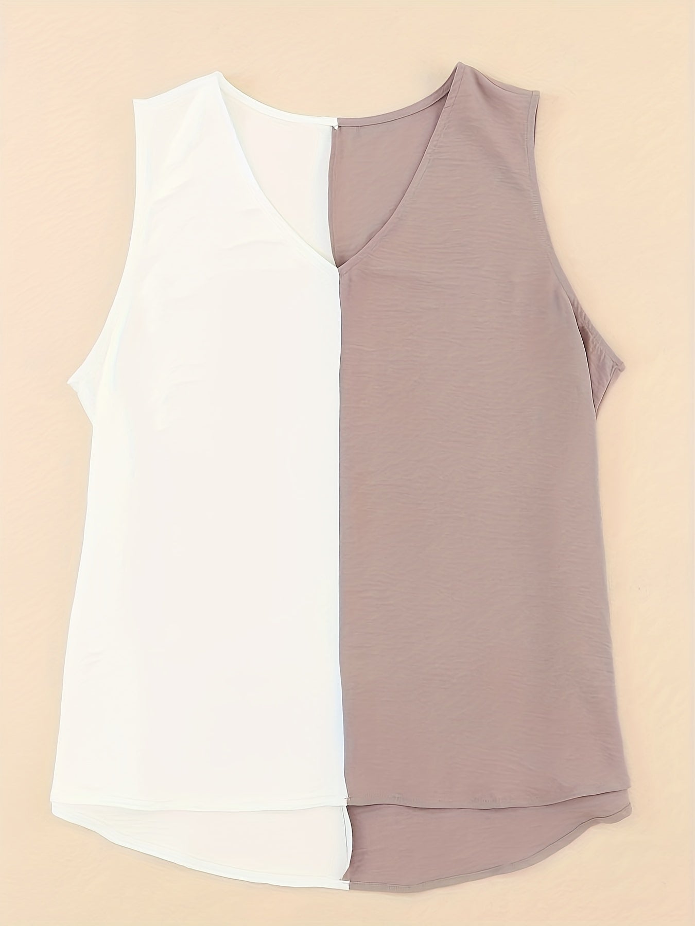  Colorblock Half V Neck Loose Tank Top