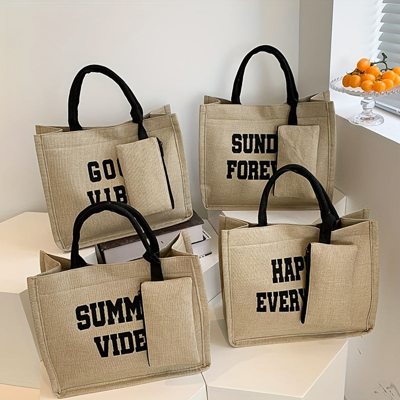 Durable Tote Bag With Little Pouch Magnet Canvas Large Capacity Handbag