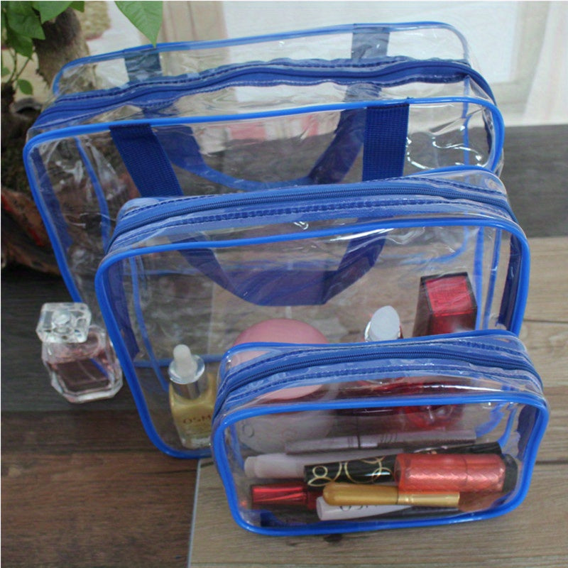 3 Pack Large Clear Cosmetic Bags with Handle Plastic Toiletry Pouches