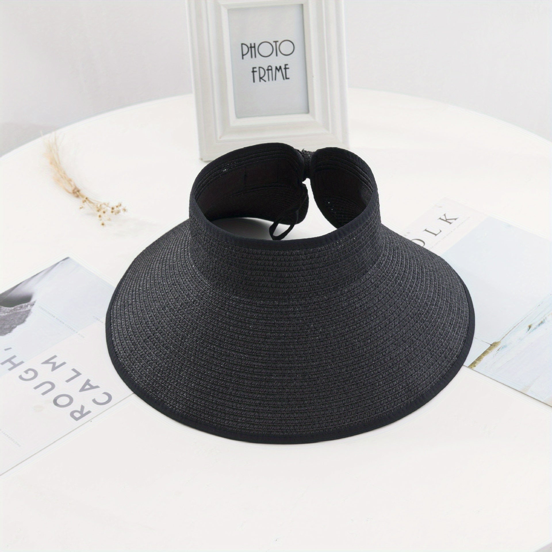 Women's Roll Up Straw Beach Sun Visor Hat Wide Brim Bowknot Cap