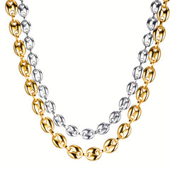 2pcs Stainless Steel Men's Coffee Bean Necklace Bracelet