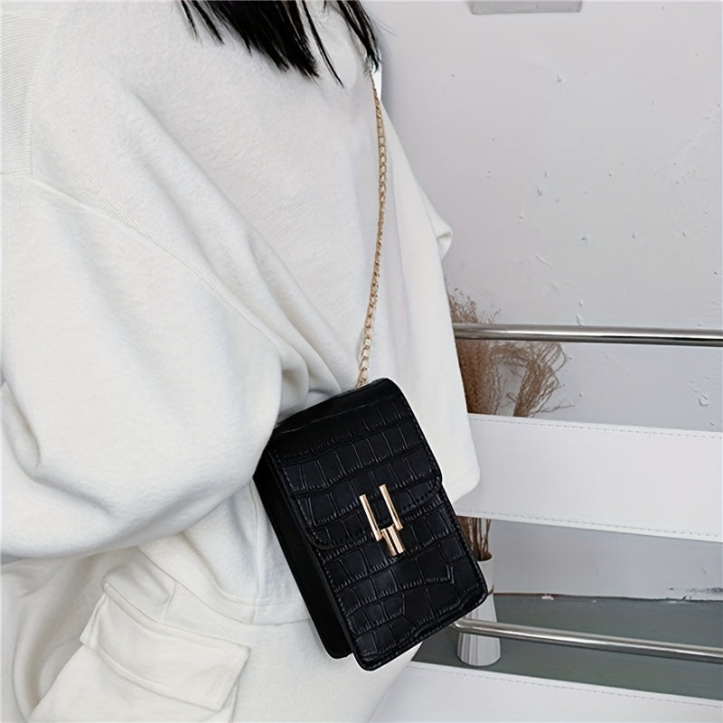 Crocodile Embossed Cell Phone Bag Mini Crossbody Purse