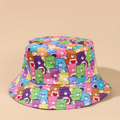 Bear Print Bucket Hat Candy Reversible Sunshade Fisherman Cap