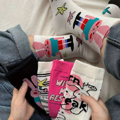 5 Pairs Bunny & Letter Print Mid Tube Socks Women's Stockings