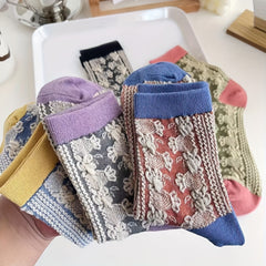5 Pairs Floral Print Socks Women's Mid Tube Stockings