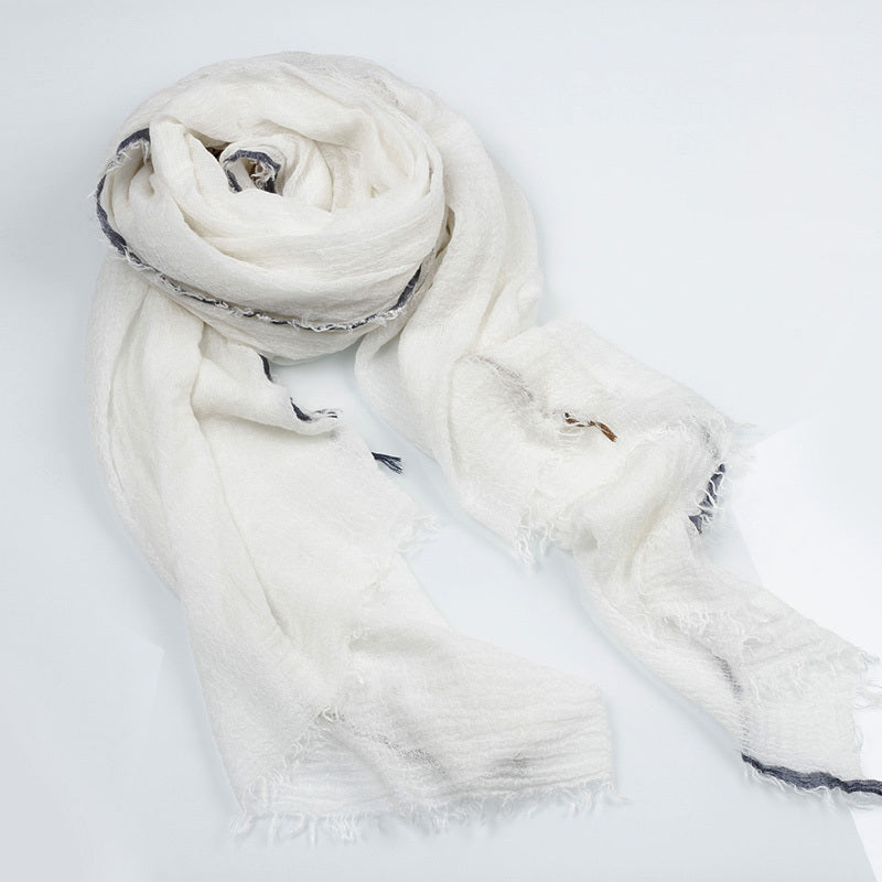 Green Gradient Wool Scarf Soft Warm Shawl Tassel Headwrap