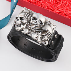 Men's Personality Skull Smooth Buckle PU Belt
