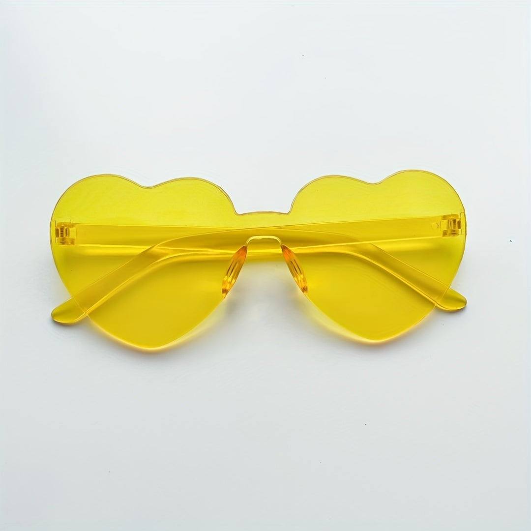 Heart One Piece Sunglasses Rimless Decorative Glasses for Party Beach Club