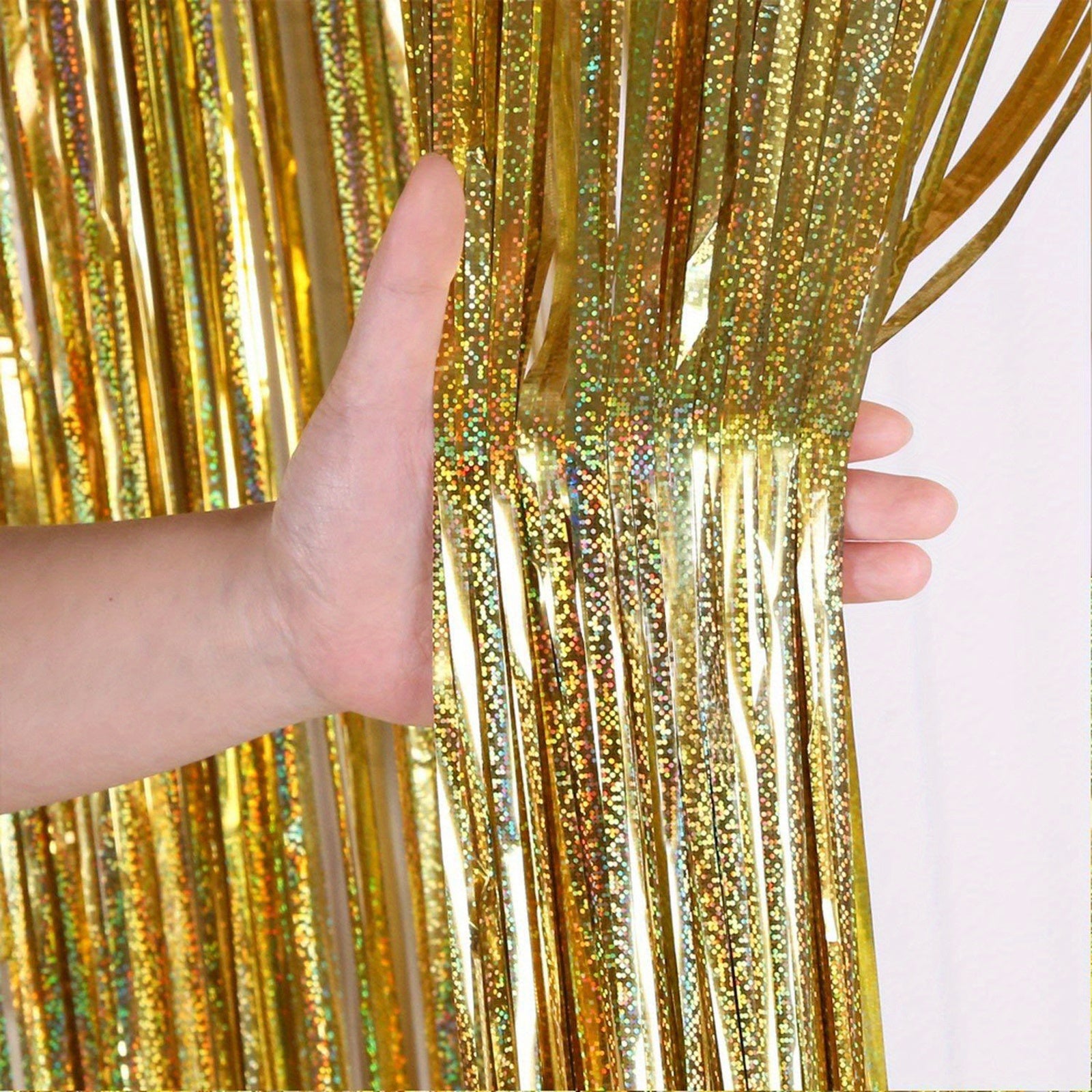 1pc 100 58x198 Laser Tassel Backdrop Curtain Metallic Silk Ribbon