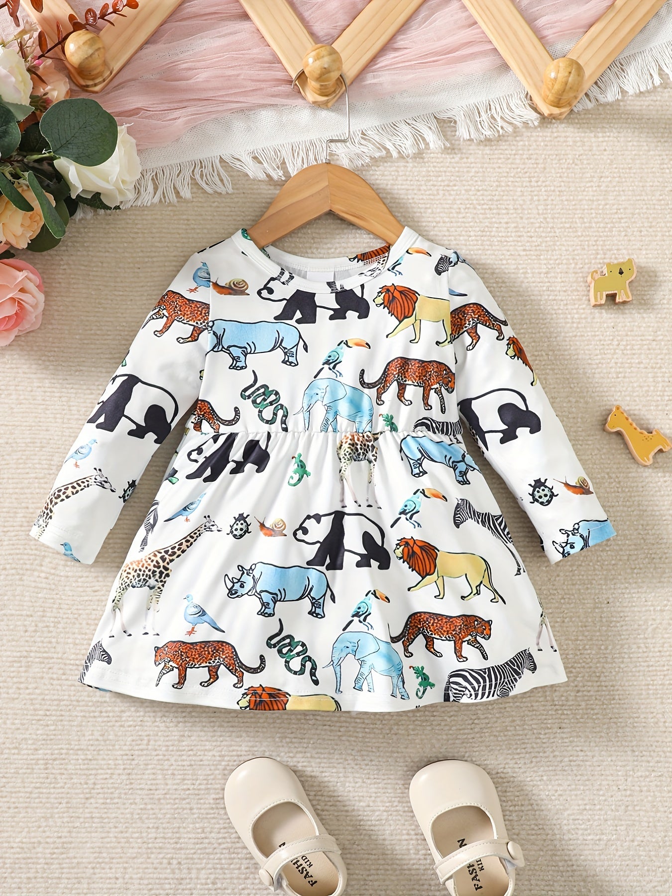 Baby Girls Forest Animal Print Casual Long Sleeve Dress