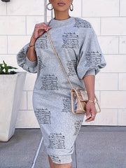  Casual Dress Women's Plus Letter Print Lantern Sleeve