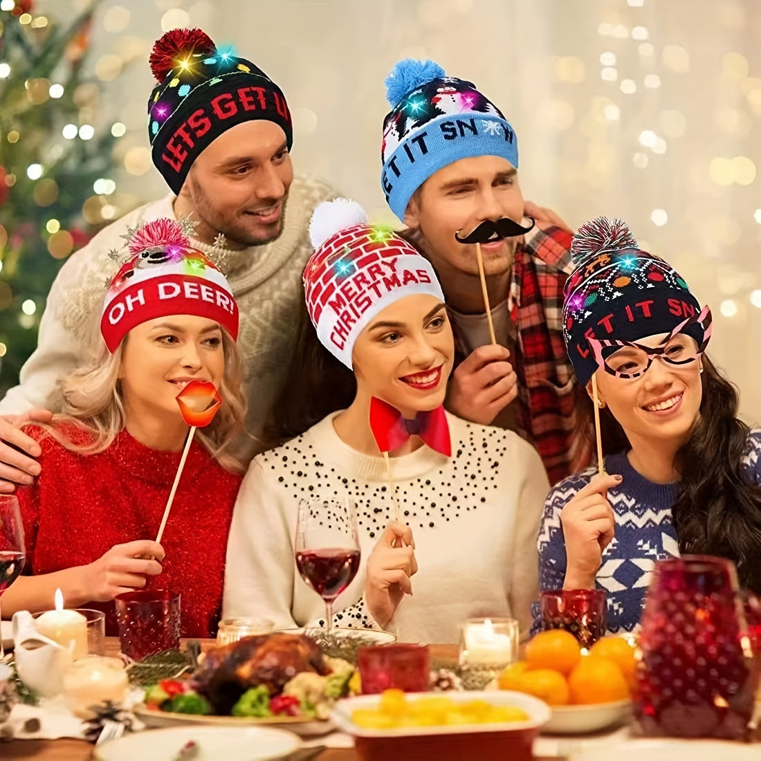 Warm Knit Beanie Hat with Christmas LED Lights