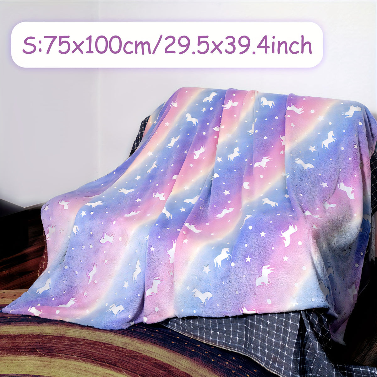 Glow In The Dark Unicorn Blanket Soft Fleece Throw Gift