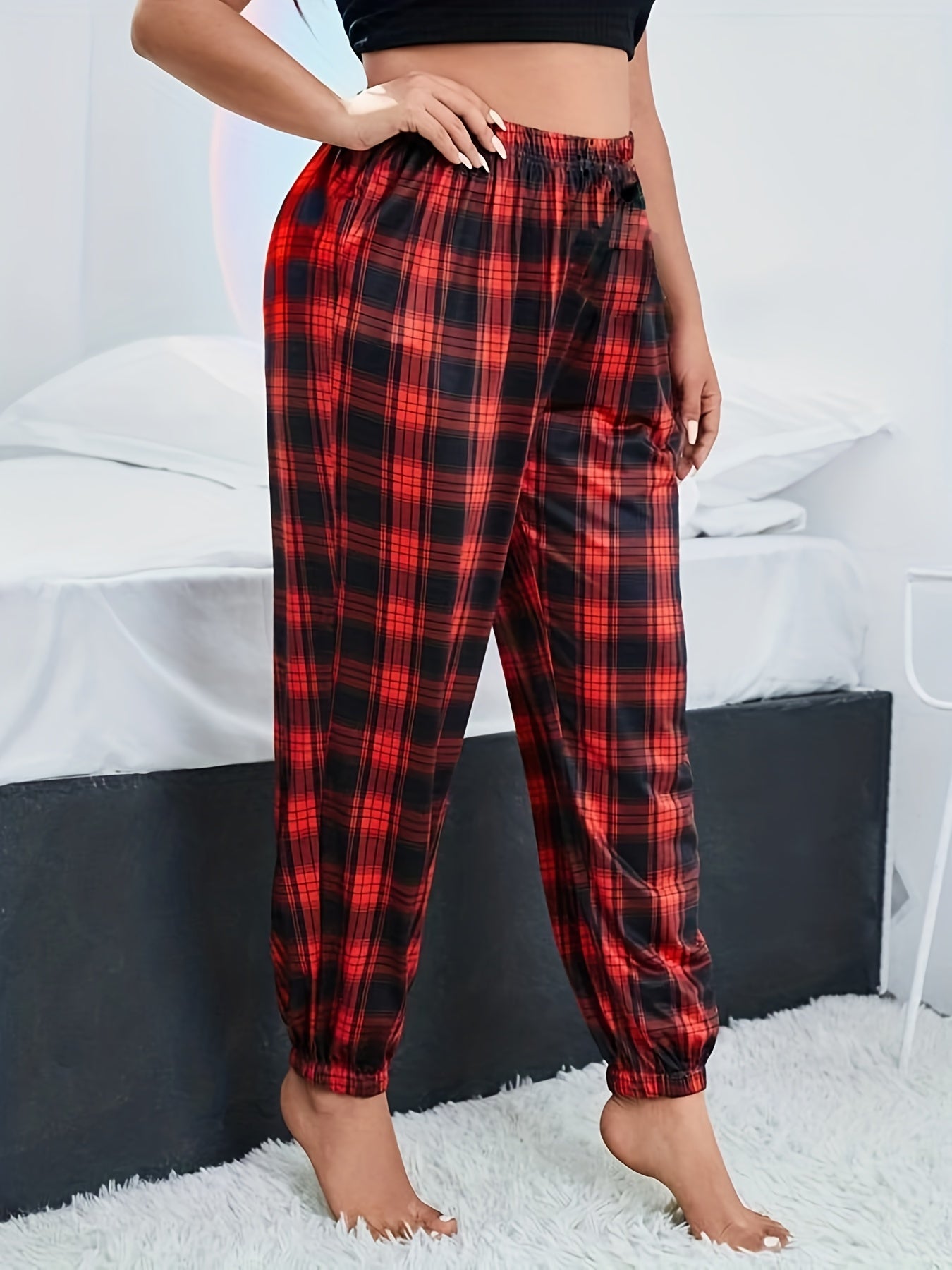 Women's Plus Plaid Print High Stretch Pajama Pants