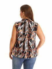  Chain Print V Neck Stand Collar Tank Top