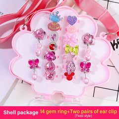 Children's Rings Girls Toys Baby Ear Clip Jewelry Box Princess Trinkets