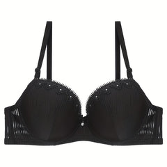 Contrast Lace Push Up Bra Bow Tie Lingerie