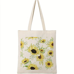 Sunflower Print Canvas Shoulder Bag Lightweight Shopping Bag